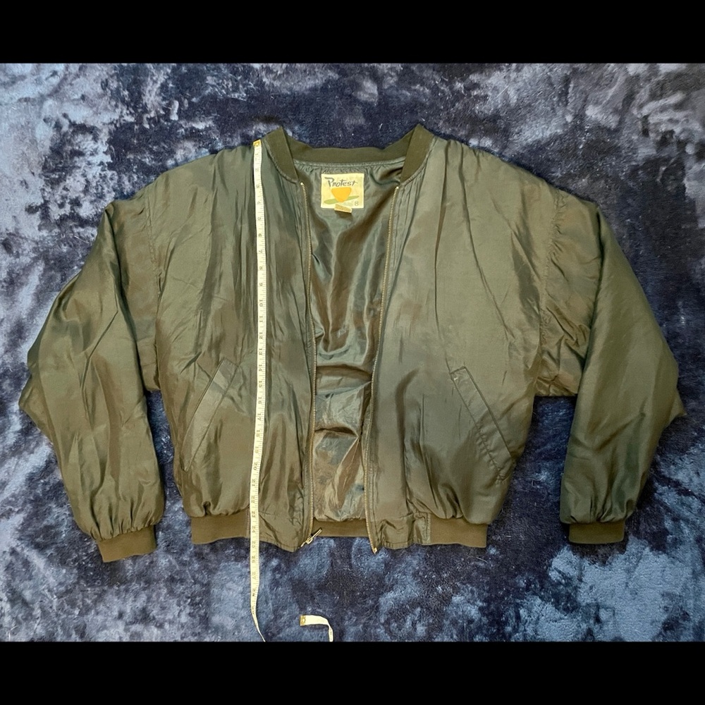 M Vintage 80s Protest Black Silk bomber jacket zipper front